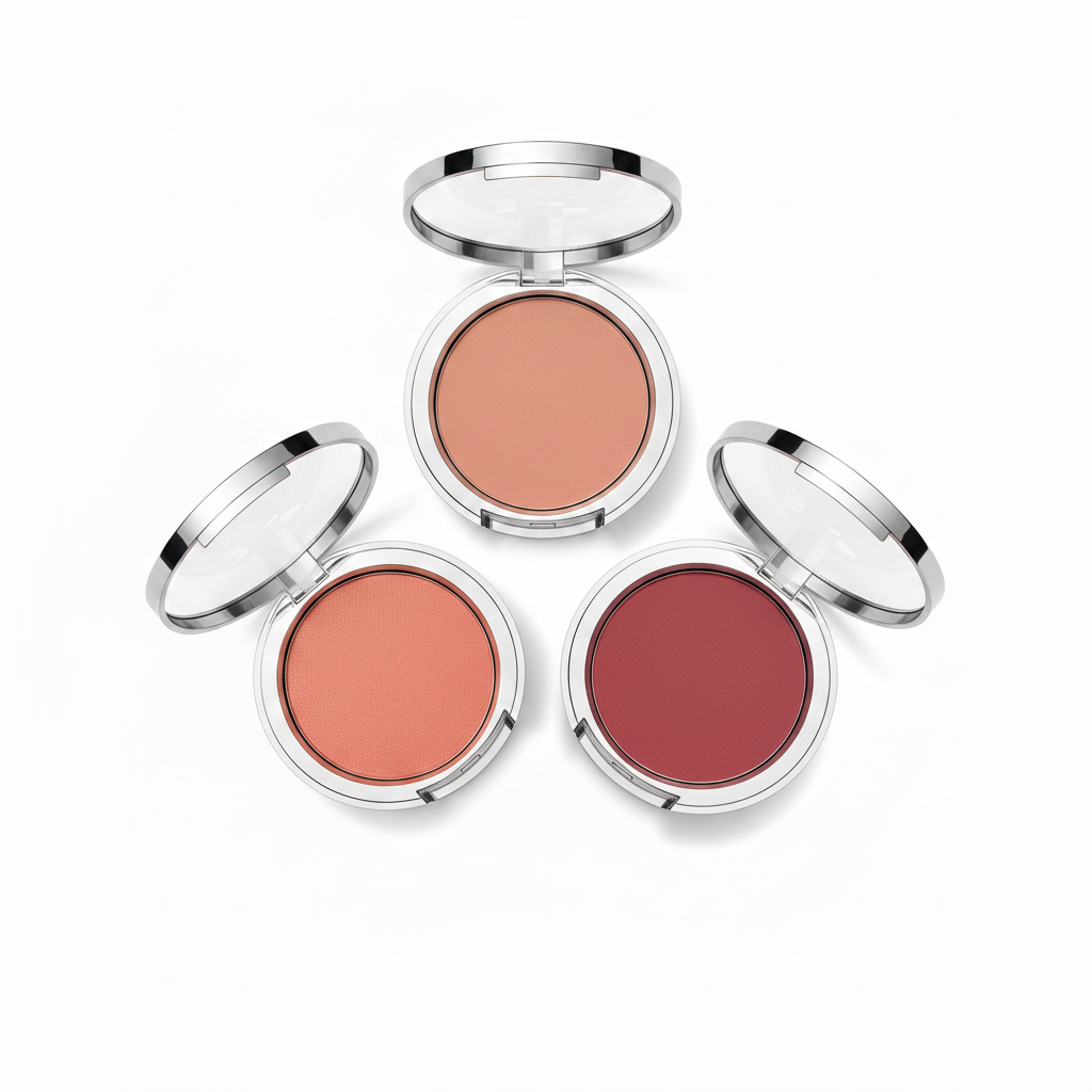 3-Shade Pressed Blush Compact | Nude Pink, Coral Orange & Deep Rose