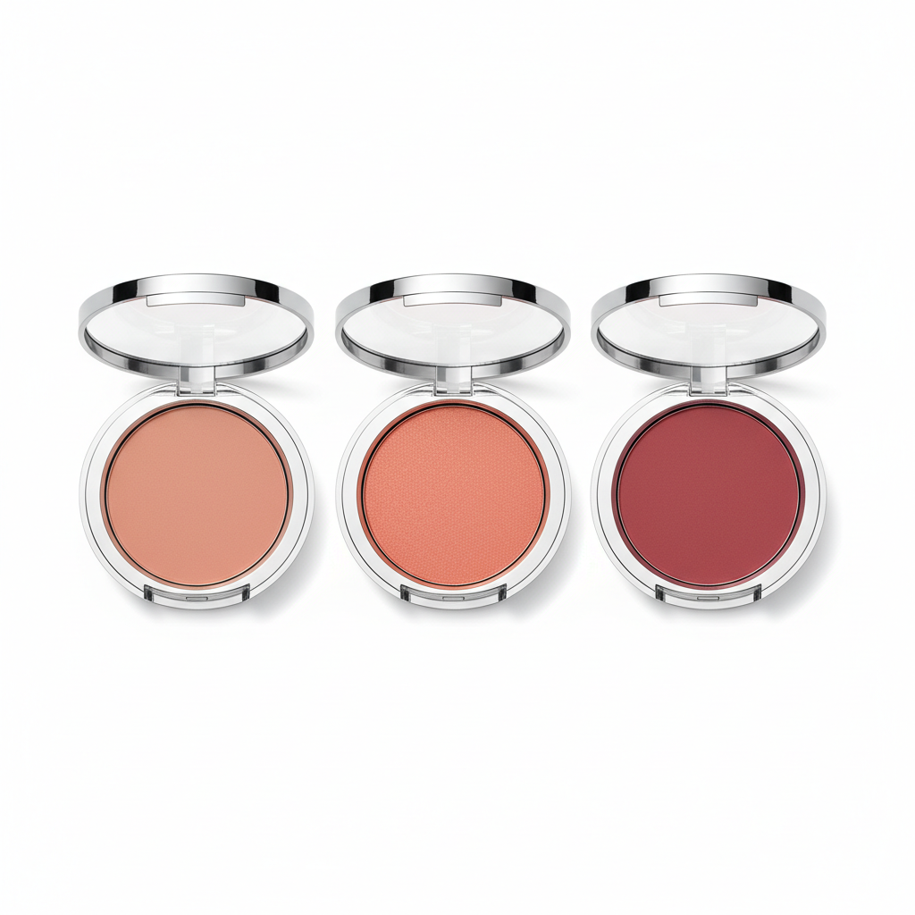 3-Shade Pressed Blush Compact | Nude Pink, Coral Orange & Deep Rose